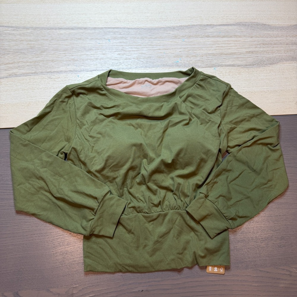 OGL Top Womens Large Green Pullover Crew Neck Built in Bra